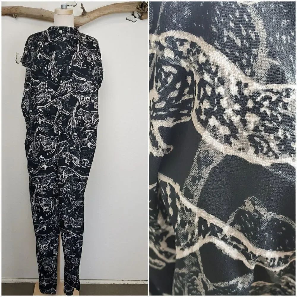 H&M wild cat 90s style jumpsuit black and white